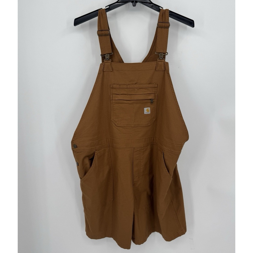 Carhartt Women's Rugged Flex Relaxed Fit Canvas Ashland Shortalls 2XL Dark Khaki